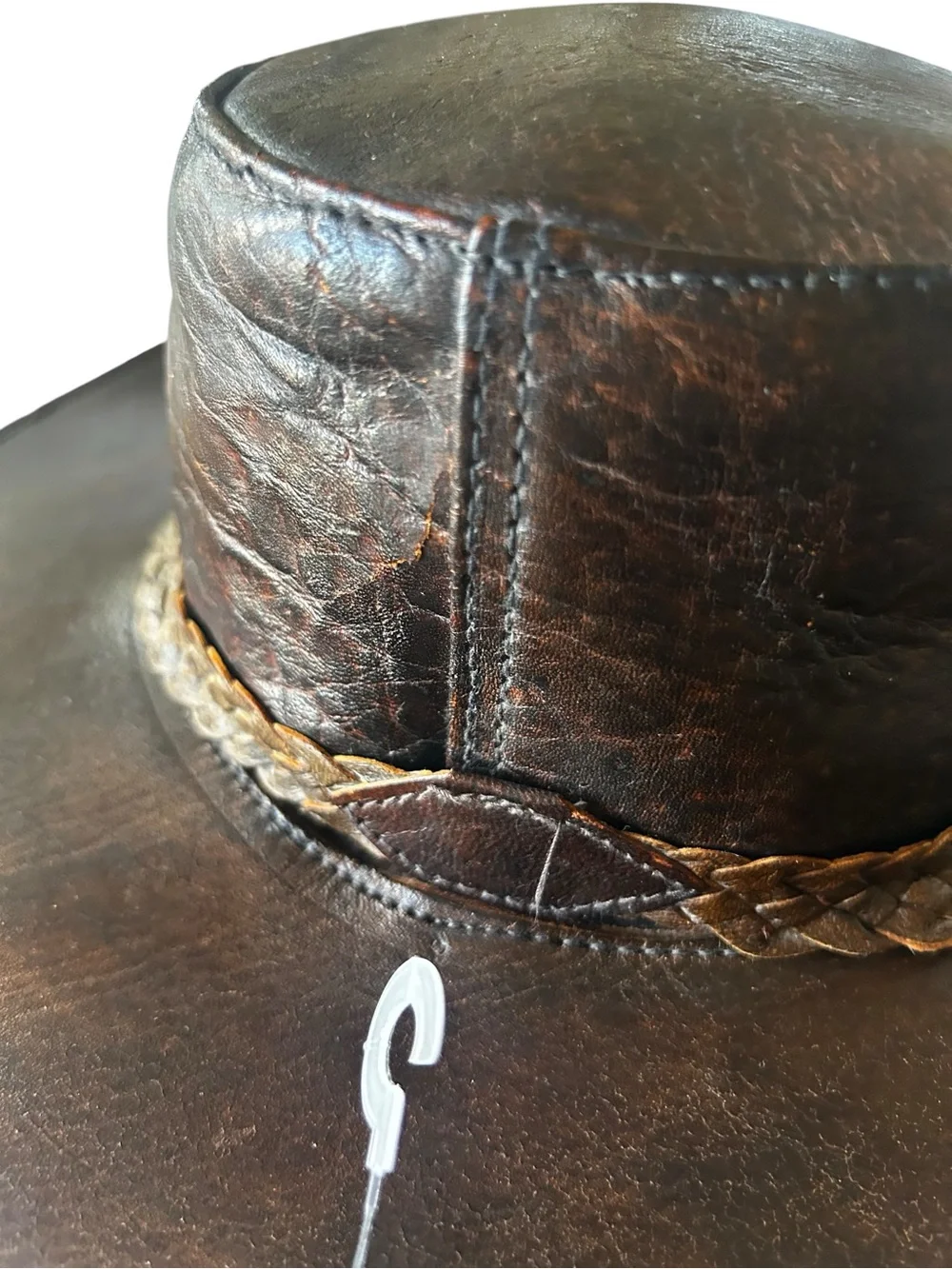 Handmade Genuine Leather Outback Hat with Braided Band Brown